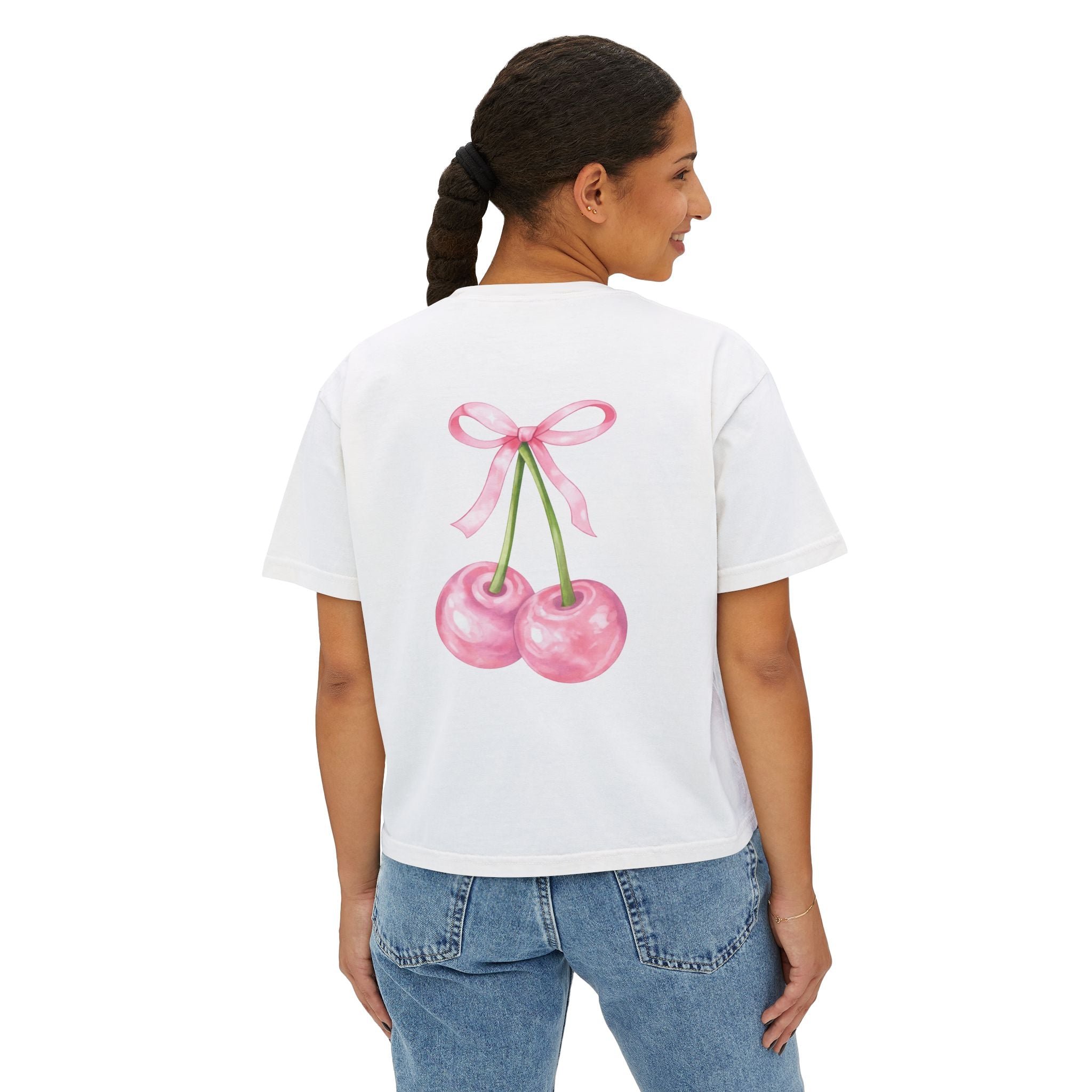 Women's Cherry Bow Boxy Tee – Crop T-Shirt