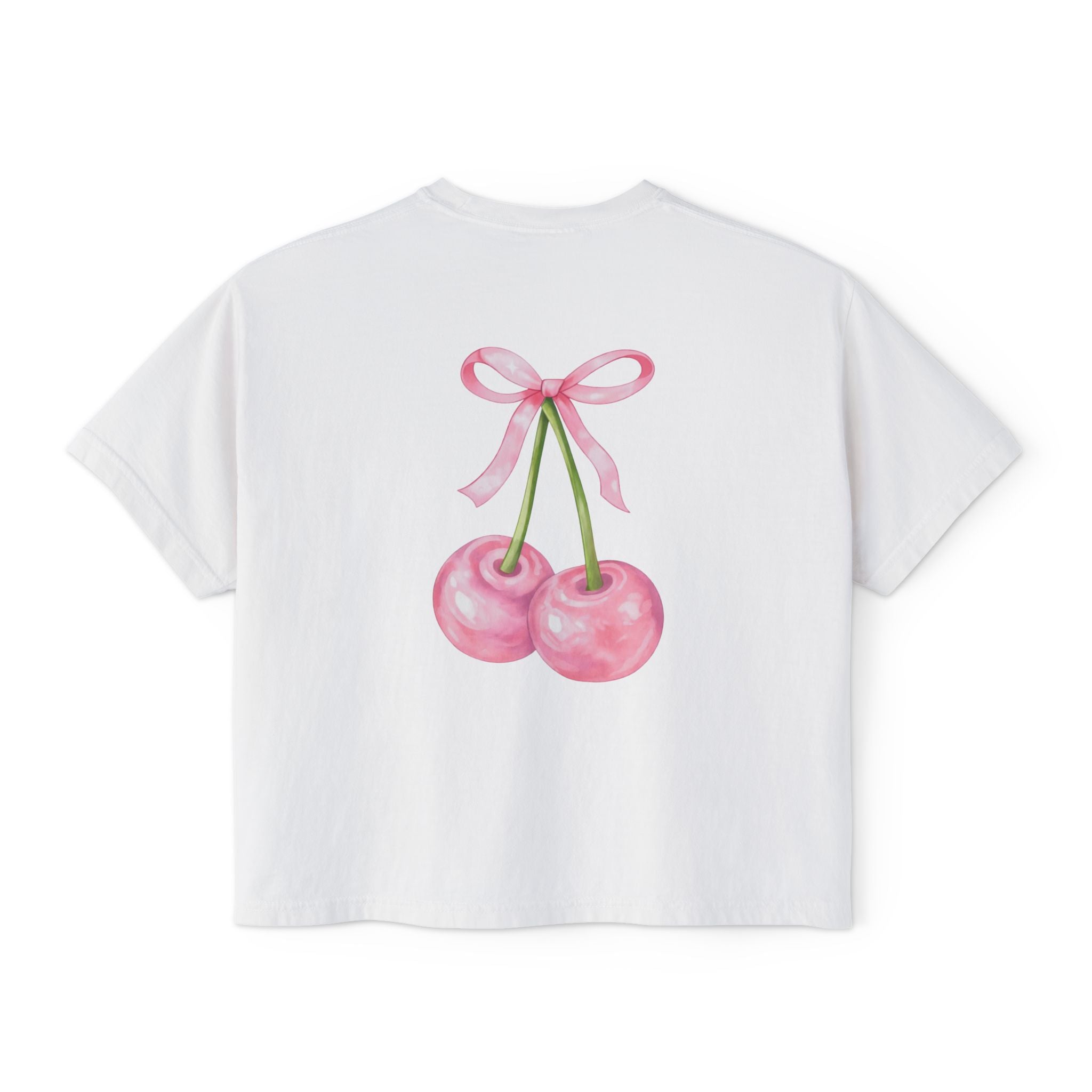 Women's Cherry Bow Boxy Tee – Crop T-Shirt