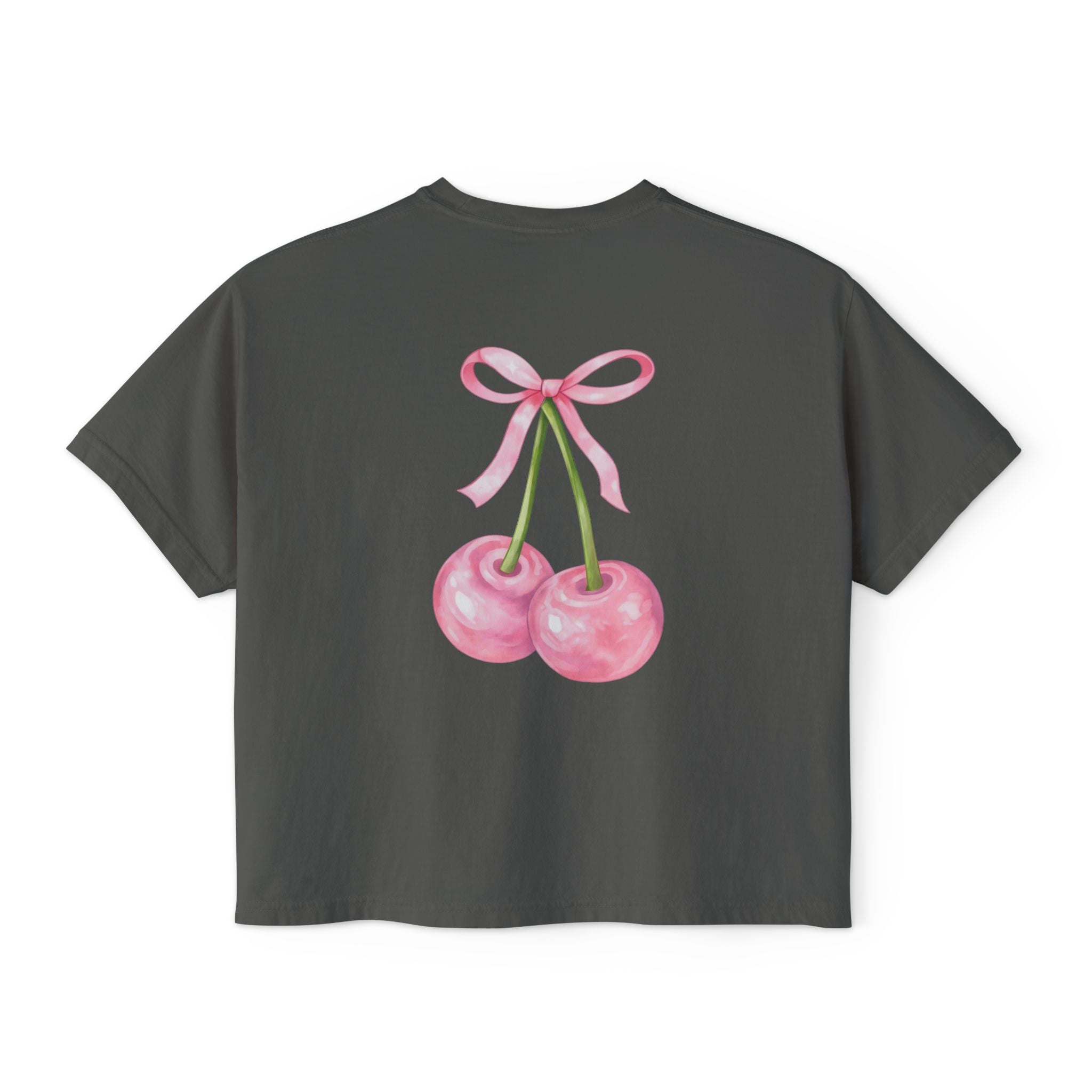 Women's Cherry Bow Boxy Tee – Crop T-Shirt