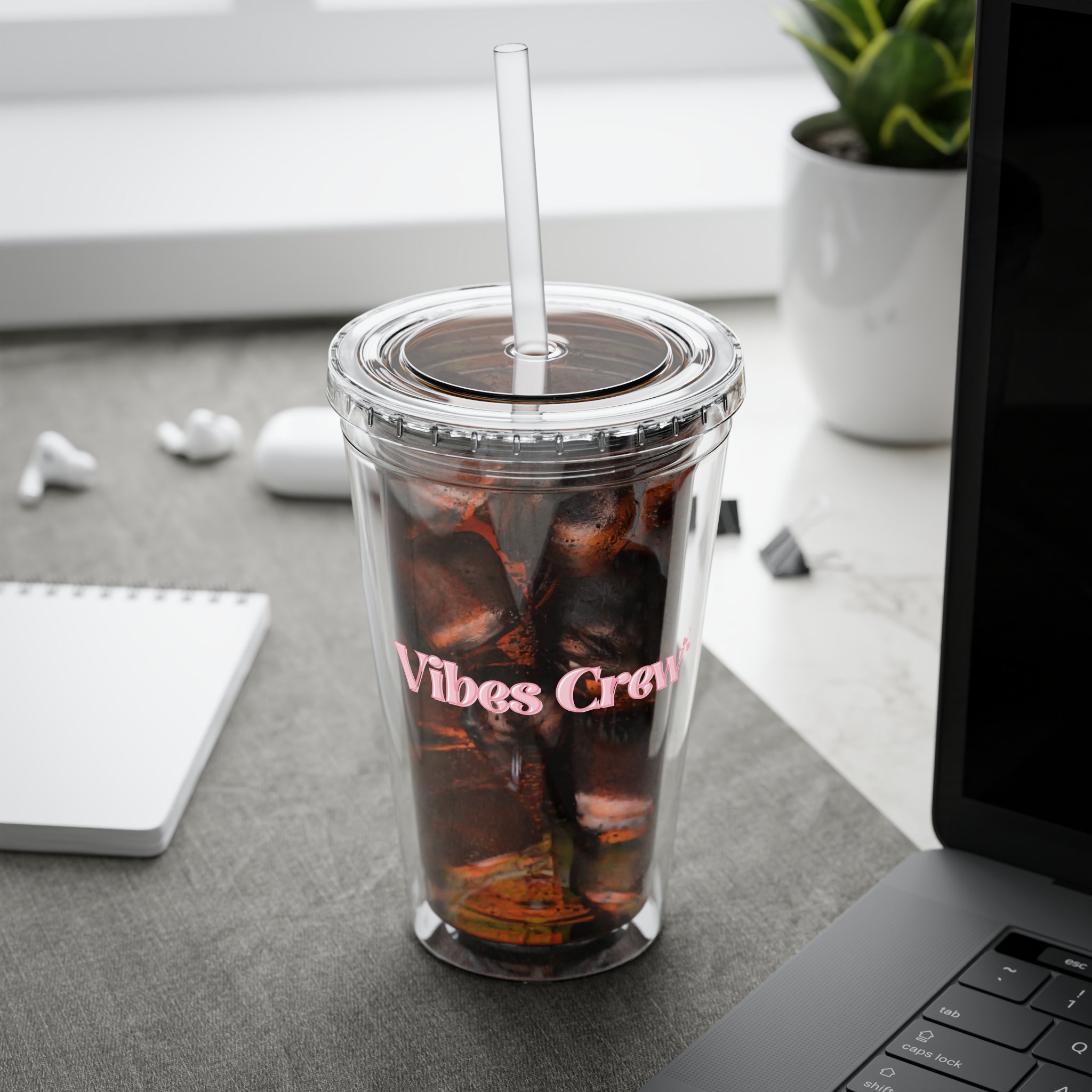 Vibes Crew 16oz Clear Tumbler with Straw - Cherry Accent