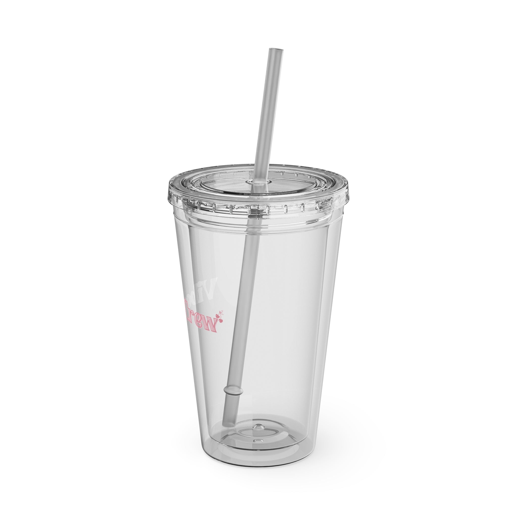 Vibes Crew 16oz Clear Tumbler with Straw - Cherry Accent