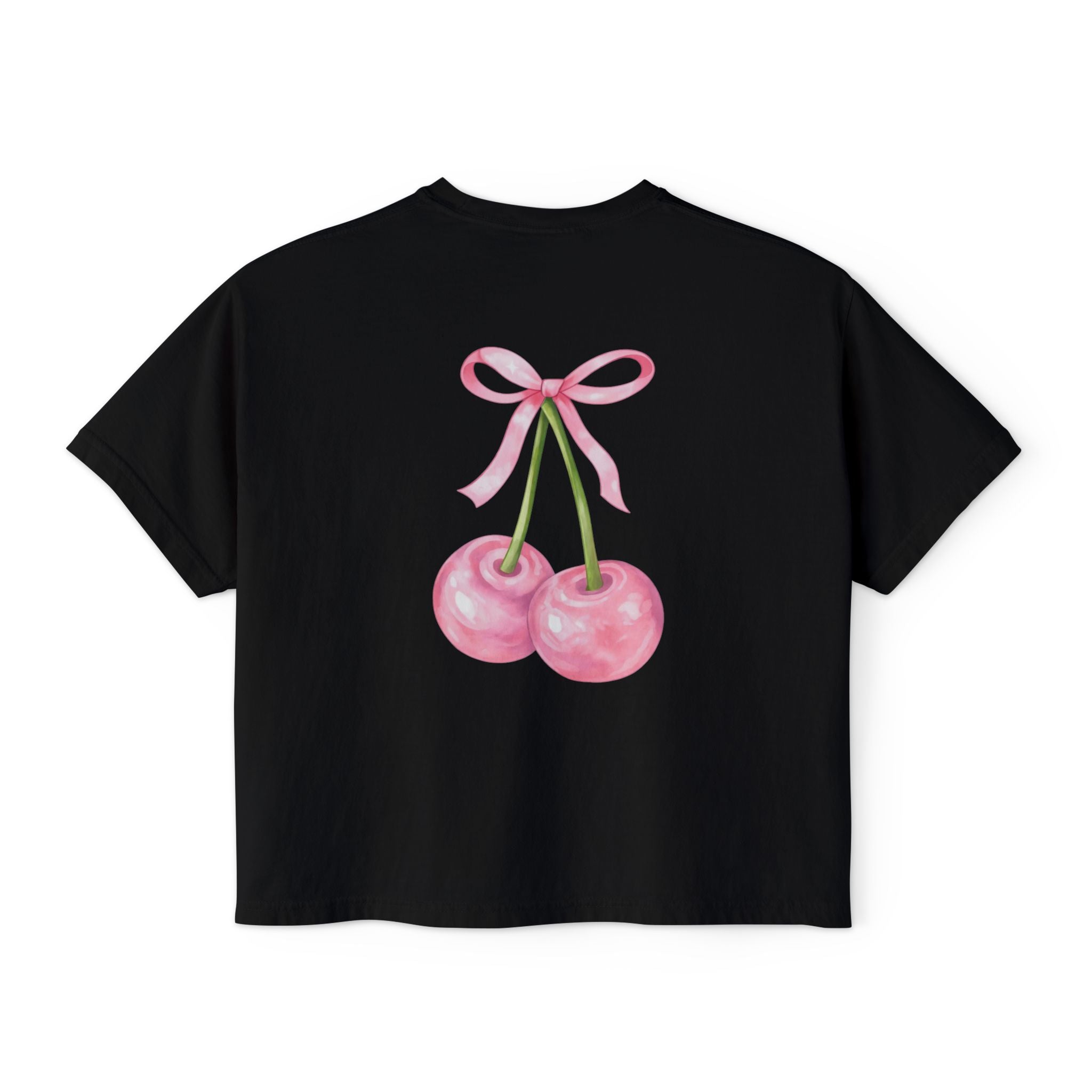 Women's Cherry Bow Boxy Tee – Crop T-Shirt
