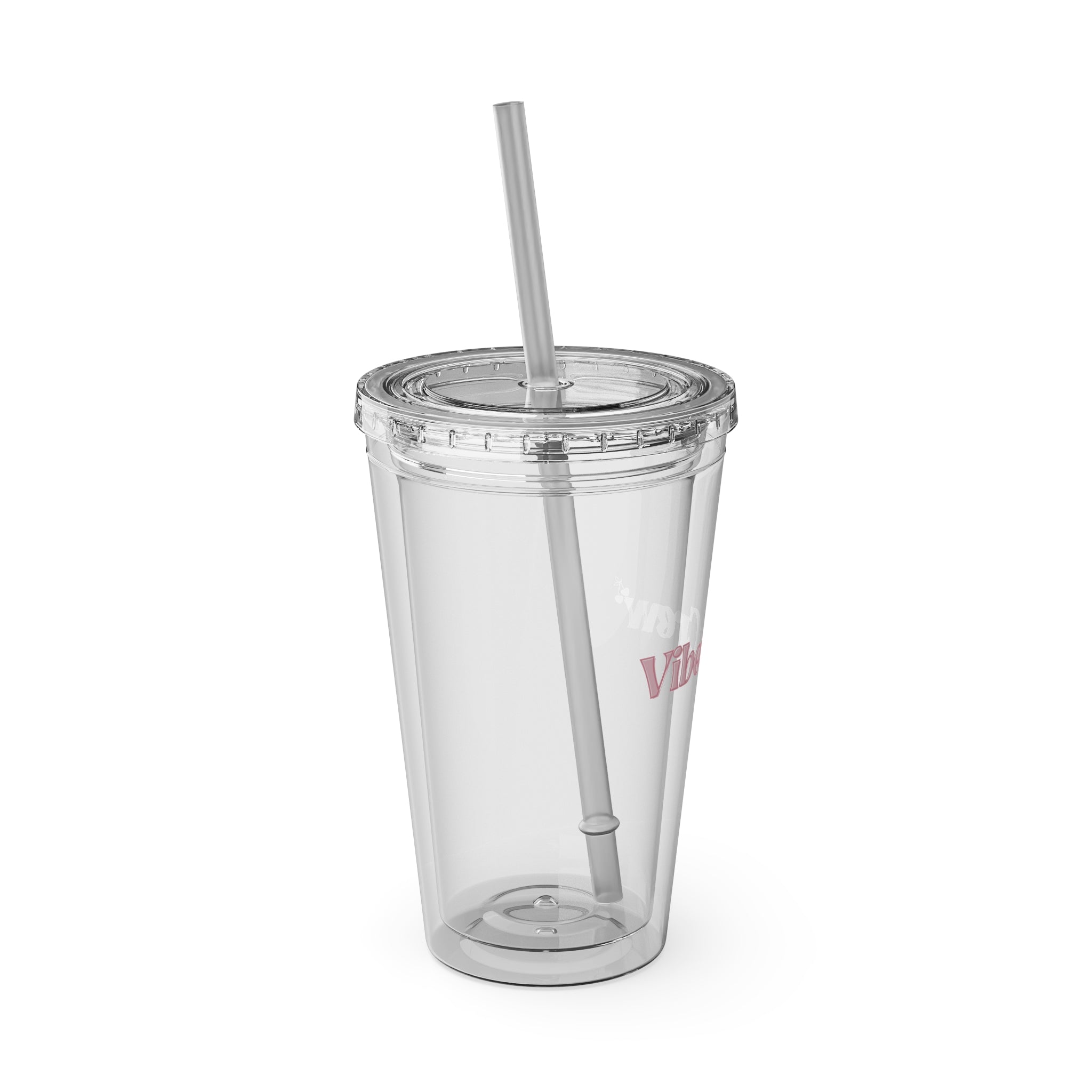 Vibes Crew 16oz Clear Tumbler with Straw - Cherry Accent