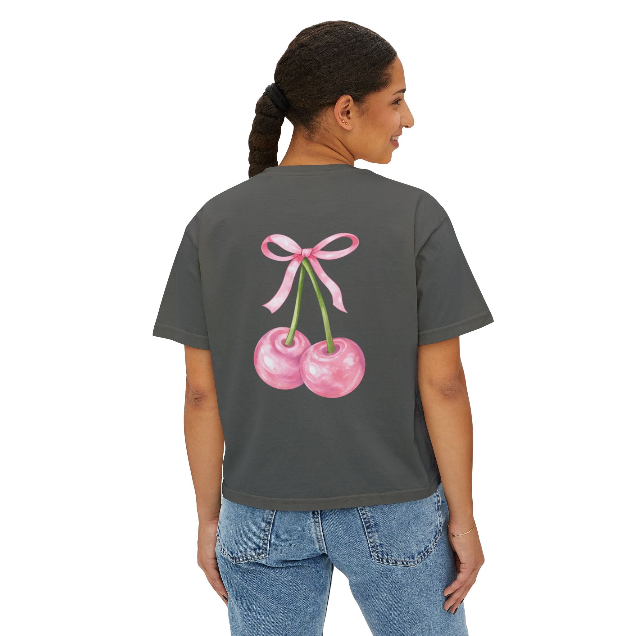 Women's Cherry Bow Boxy Tee – Crop T-Shirt